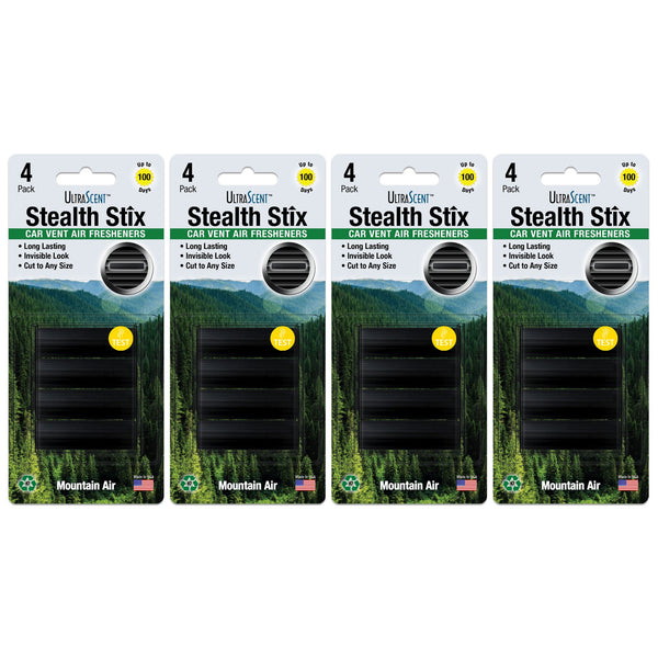 UltraScent Car Vent Clips Air Freshener Stealth Stix Car Vent Clips that Slip on Vent Blade, 4-Pack/16-Stix (Mountain Air)