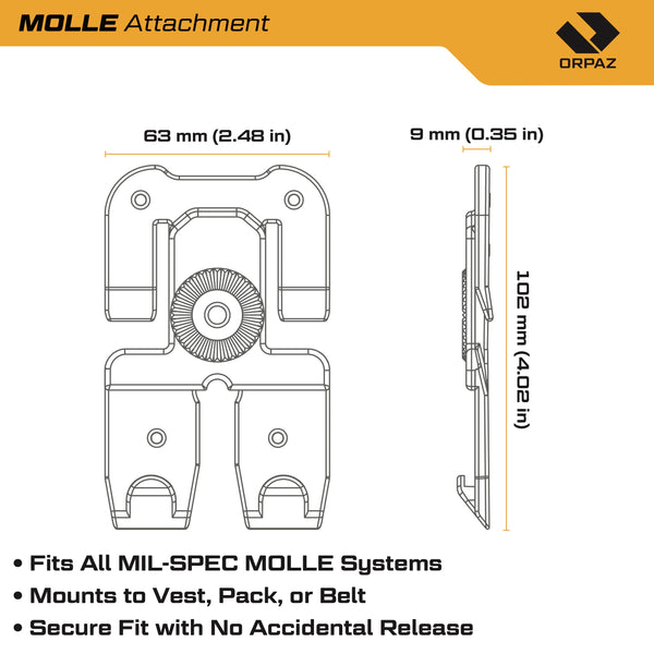 Orpaz T40 Light-Bearing Holster – Left Handed Universal OWB Tactical Holster, Level 2 & Level 3 Security, Compatible w/Most Pistol Lights, Optics-Ready, Adjustable, Fits Most Pistols MOLLE Pro Magnetic Large