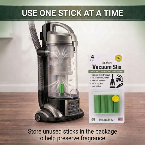 UltraScent Vacuum Stix Vacuum Deodorizer Sticks for All Vacuums, Long-Lasting Vacuum Air Freshener, Non-Toxic, Made in USA, 1-Pack w/ 4-Stix in the Mountain Air Scent