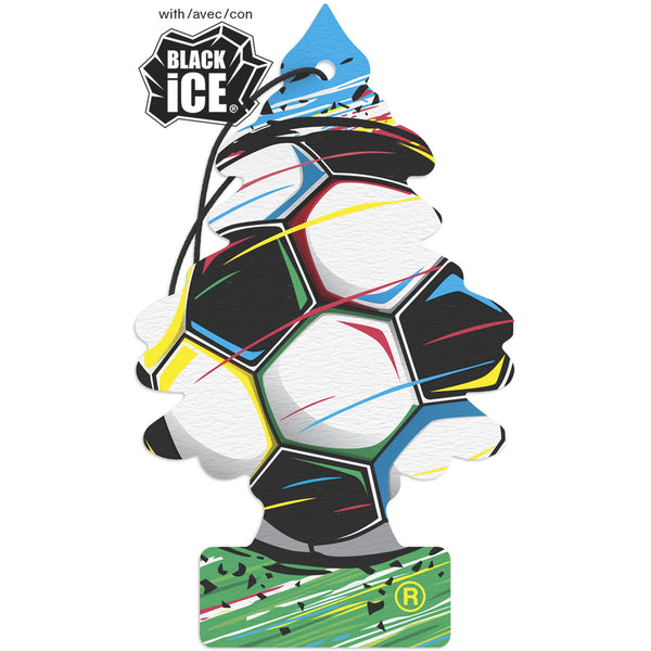 Little Trees Soccer Paper Air Freshener, Long-Lasting Car & Home Fragrance, Black Ice Scent, 24 Pack