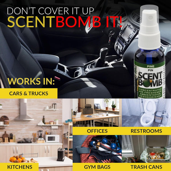 Scent Bomb Air Freshener Spray, 100 % Oil Based Concentrated Air Freshener, Air Freshener Spray for Car, Room, Bathroom and Odor Eliminator, Pine, 4 Packs