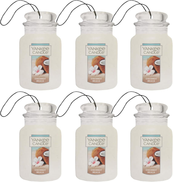 Yankee Candle Paper Car Jar Air Freshener for Long Lasting Fragrance, Coconut Beach, 6 Packs