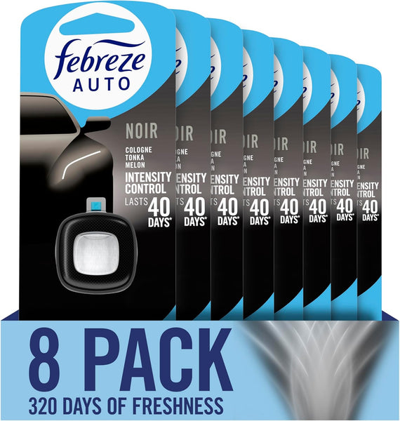 Febreze Car Air Freshener Vent Clip - Automotive Air Fresheners Noir Scent - Car Air fresheners and Odor Eliminator, 8 Pack