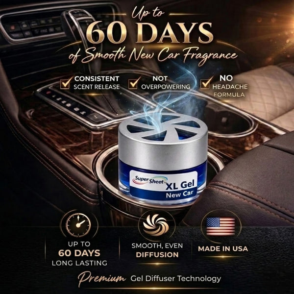 Super Sheet XL Gel Car Air Freshener - New Car Scent, Luxury Glass Jar Auto Fragrance, Long Lasting Gel Diffuser for Car, Home & Office - Made in USA, 6 Pack
