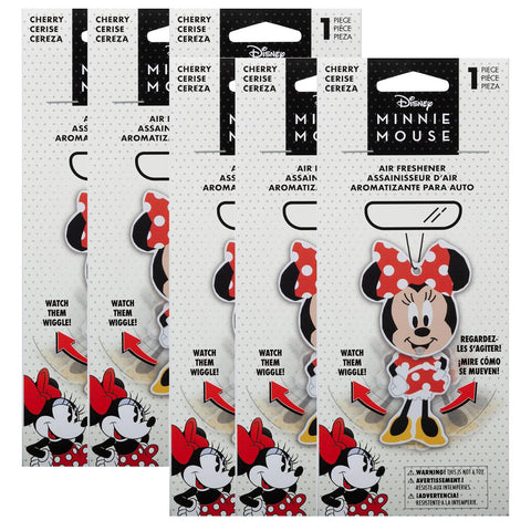 Plasticolor Disney Minnie Mouse Wiggler Air Freshener, Fun Hanging Car Accessory, Cherry Scent, 6 Pack