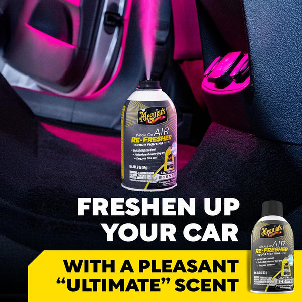 Meguiar’s Air Re-Fresher Odor Fighting Mist, Long-Lasting Car Air Freshener Fights Strong and Unwanted Vehicle Smells while Refreshing Interiors with a Refreshing, Ultimate Scent, 2 oz