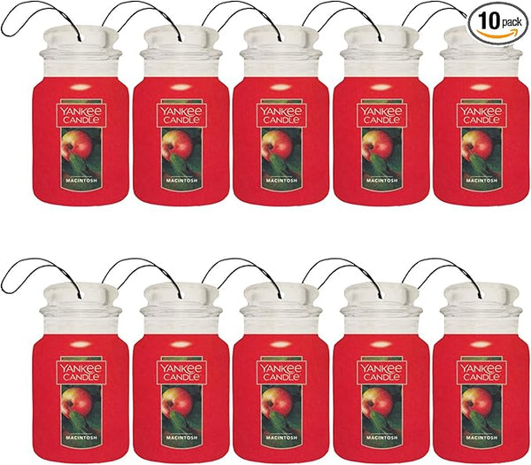 Yankee Candle Car Jar Air Freshener Fragrance-Infused Paperboard MacIntosh Scent, 10 Packs