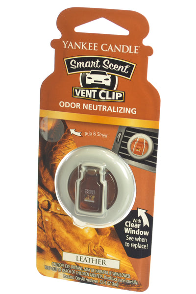 Yankee Candle Smart Scent Vent Clip Odor Neutralizing Car AC Air Freshener, Leather, 2 Packs