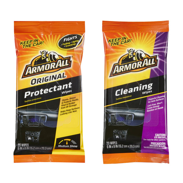 Armor All Original Protectant Wipes + Cleaning Wipes power cleaning for auto surfaces in a Pouch, 20 Wipes in Each Pouch
