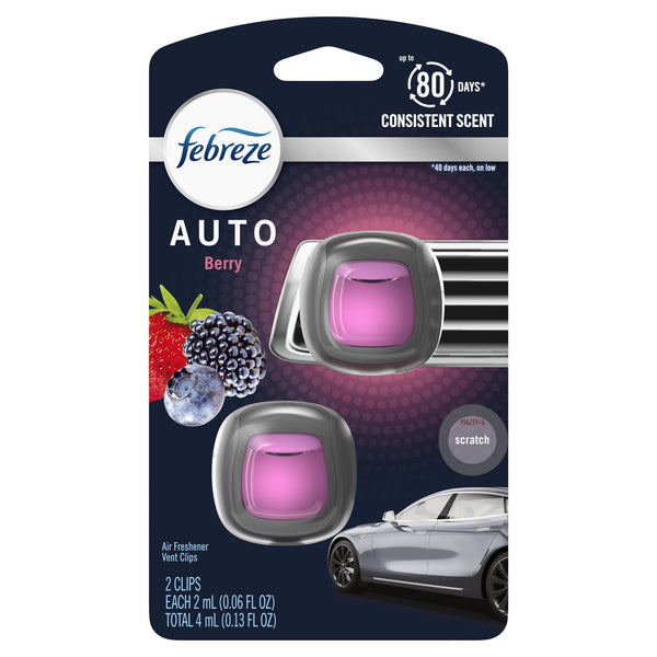 Febreze Vent Clip Car Air Freshener, Odor Eliminator, Berry Scent, 2 CLIPS
