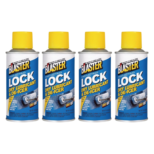 B'laster Lock Dry Lubricant & De-Icer, Fast-Acting Dry Lock Lubricant for Stuck and Frozen Locks, Door Locks, Padlocks, Ignition Locks, Combination Locks, 3 oz, 4 Packs