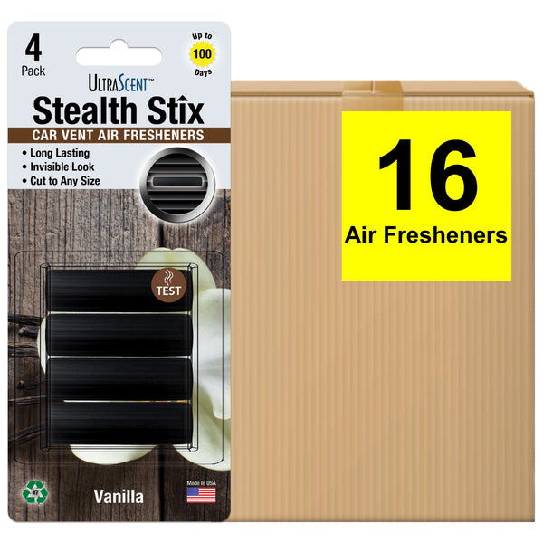 UltraScent Car Vent Clips Air Freshener Stealth Stix Car Vent Clips that Slip on Vent Blade, 4-Pack/16-Stix (Vanilla)