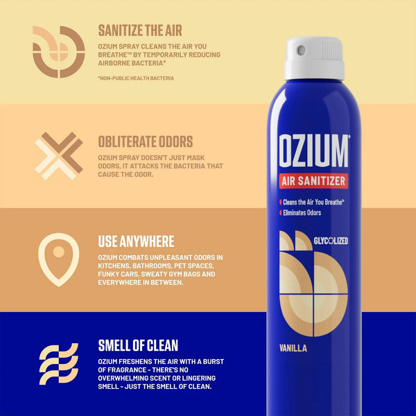 Ozium Air Sanitizer, 8 oz. Spray, Cleans the Air You Breath and Eliminates Odors, Vanilla Scent (6-PACK)