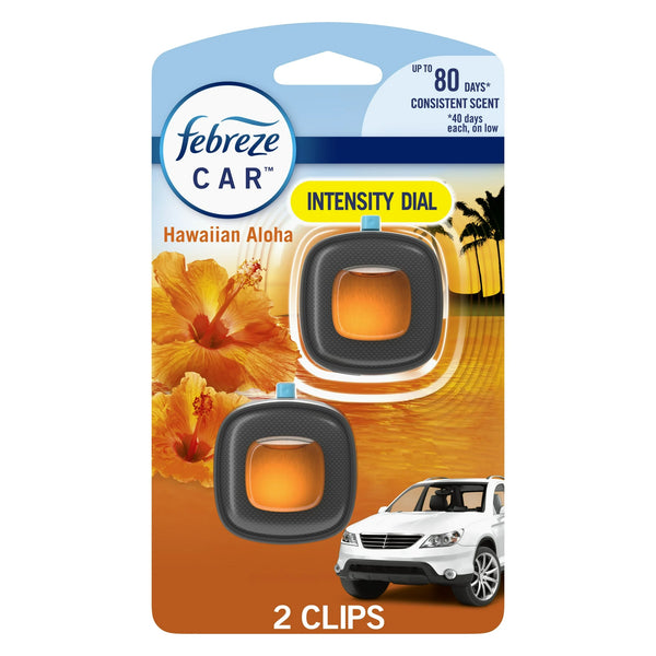 Febreze Car Vent Clip Air Freshener, Odor Eliminator for Up to 30 Days Freshness, Hawaiian Aloha, 2 Clips