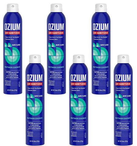 Ozium Air Sanitizer Spray - Room Odor Eliminator for Home, Car, and Office - Outdoor Essence - 8 oz Can, 6 Pack