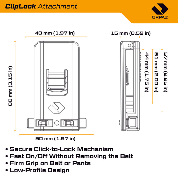 Orpaz ClipLock (36mm) Belt Loop Attachment – Secure Quick-Release Holster Mount for Duty Belts – Adjustable Low-Profile Tactical Belt Attachment – Fits 1.75", 2", 2.25" Belts