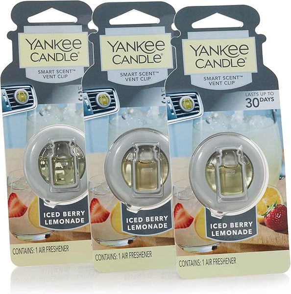 Yankee Candle Smart Car Vent Clip Air Freshener that Last up 30 days, Iced Berry Lemonade, 3 Packs
