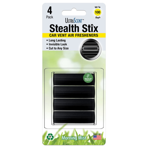 UltraScent Car Vent Clips Air Freshener Stealth Stix Car Vent Clips that Slip on Vent Blade, 1-Pack/4-Stix (Morning Mist)