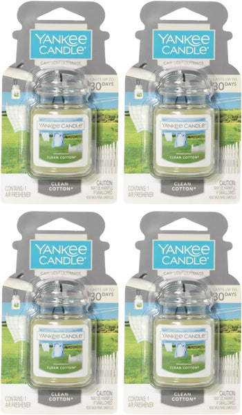Yankee Candle Gel Car Jar Ultimate Hanging Odor Neutralizing Air Freshener, Clean Cotton Scent, 4 Packs