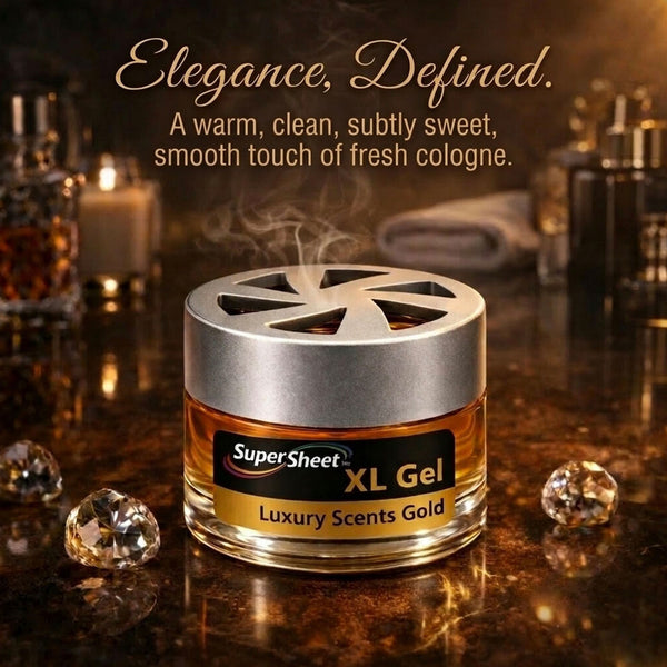 Super Sheet XL Gel Car Air Freshener - Gold Scent, Luxury Glass Jar Auto Fragrance, Long Lasting Gel Diffuser for Car, Home & Office - Made in USA, 2 Pack