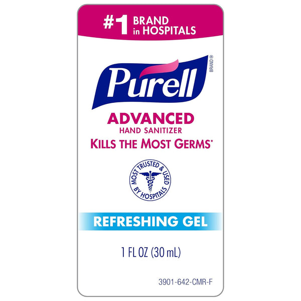 Purell Advanced Hand Sanitizer Refreshing Gel, Clean Scent, 1 Fl Oz Travel Size Flip-Cap Bottle with Display Bowl, 72 Packs