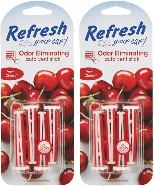 Refresh Your Car Odor Eliminating Auto Vent Stick Car and Home Air Freshener, Very Cherry Scent, 2 Packs
