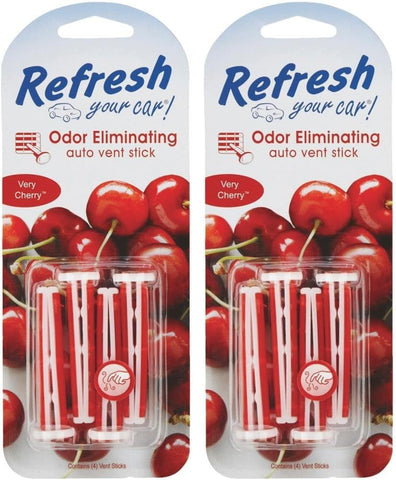 Refresh Your Car Odor Eliminating Auto Vent Stick Car and Home Air Freshener, Very Cherry Scent, 2 Packs