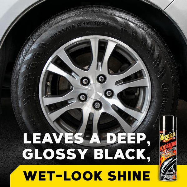 MEGUIAR’S Hot Shine High Gloss Tire Coating, Tire Protectant for Long-lasting Satin Finish, Prevents Tire to Dry Rot, 15 oz, 5 Packs