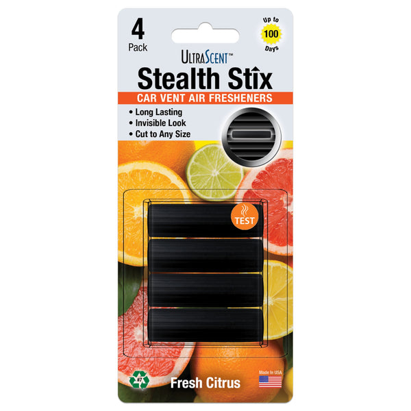 UltraScent Car Vent Clips Air Freshener Stealth Stix Car Vent Clips that Slip on Vent Blade, 1-Pack/4-Stix (Fresh Citrus)