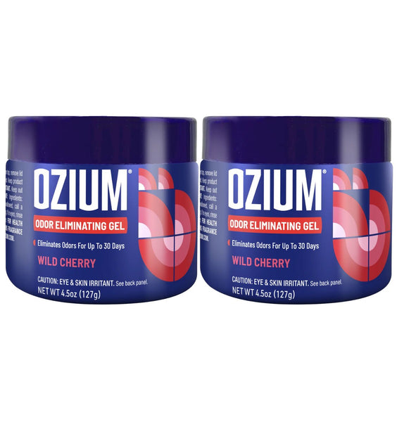 Ozium Odor Eliminating Gel Air Freshener 4.5 oz Wild Cherry for Home Car Office, 2 Pack