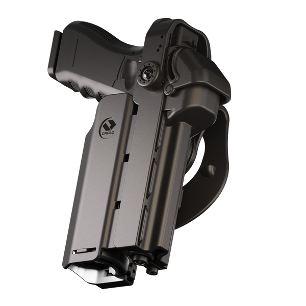 Orpaz T40 Pro G19 LH Duty Holster with Large Light Holster Compatible with Glock 19 Pistol Holder with Laser Mounted Light and Optics with Paddle