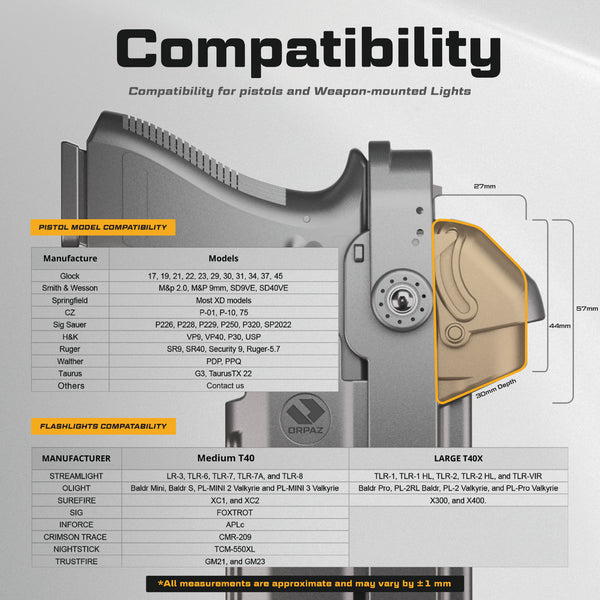 T40X Compatible with Glock 19X Holster with Light
OWB Level II Retention, Light Bearing Paddle Holster