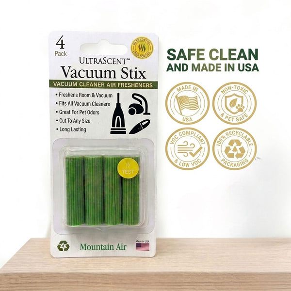 UltraScent Vacuum Stix Vacuum Deodorizer Sticks for All Vacuums, Long-Lasting Vacuum Air Freshener, Non-Toxic, Made in USA, 4-Packs 16-Stix Total in the Mountain Air Scent