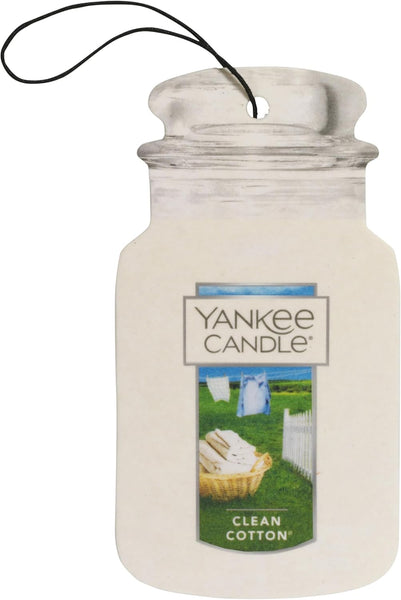 Yankee Candle Car Jar Classic Cardboard Car, Home and Office Hanging Air Freshener, Clean Cotton Scent, 6 Pack