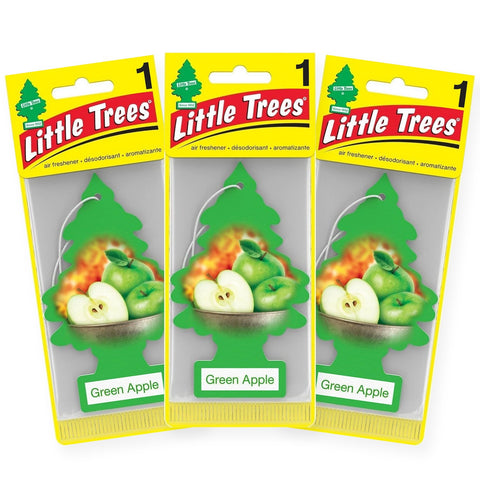 Little Trees Hanging Car Air Freshener, Green Apple, 3-Pack