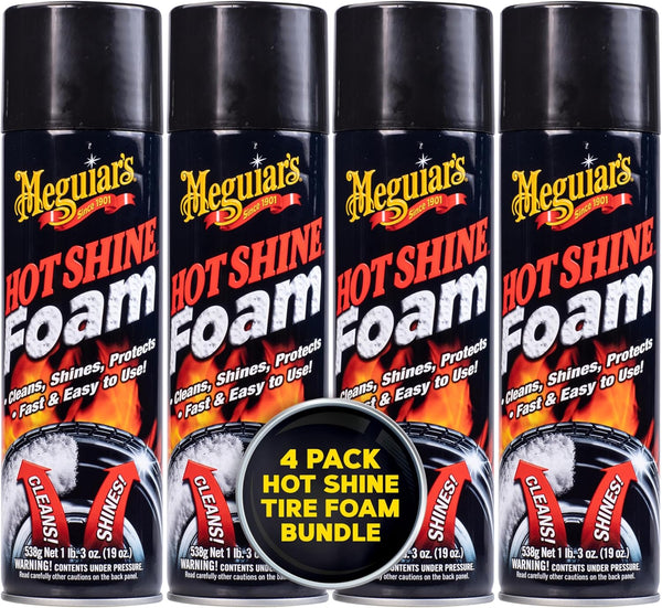 Meguiar's Hot Shine Tire Foam, 19 oz – Cleans, Shines & Protects with Long-Lasting Wet-Look, 4 Pack