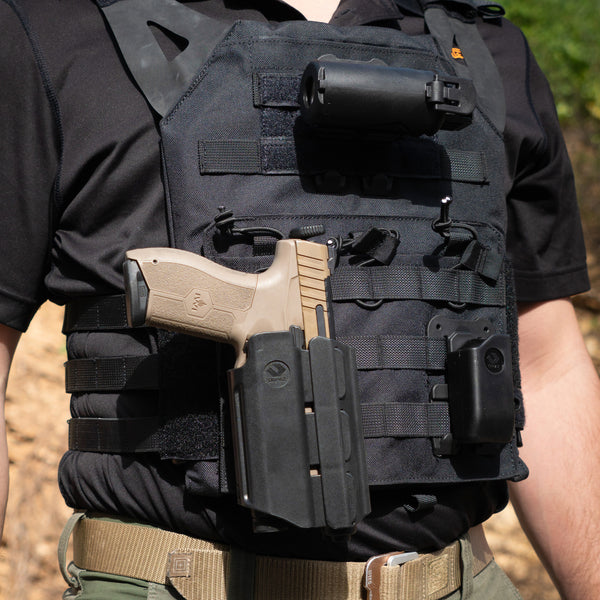 Orpaz T40 G22 Light-Bearing Holster – Left Handed OWB Tactical Holster, Level 2 & Level 3 Security, Compatible with Glock 22, Fits Most Pistol Lights, Optics-Ready, Adjustable T40 Pro Medium MOLLE