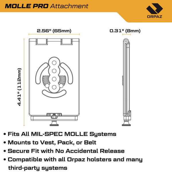 Orpaz MOLLE Pro Attachment, Ultra-Thin Direct Mount for Orpaz Holsters – Fits All MIL-SPEC MOLLE Systems