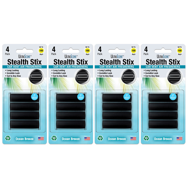 UltraScent Car Vent Clips Air Freshener Stealth Stix Car Vent Clips that Slip on Vent Blade, 4-Pack/16-Stix (Ocean Breeze)