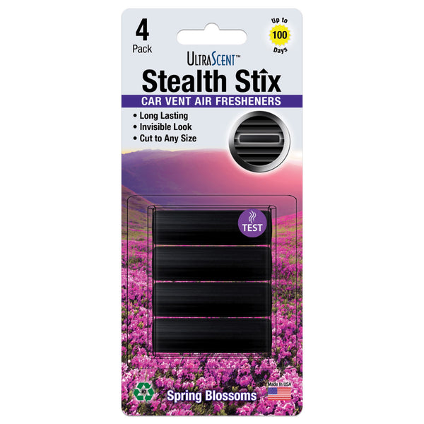 UltraScent Car Vent Clips Air Freshener Stealth Stix Car Vent Clips that Slip on Vent Blade, 1-Pack/4-Stix (Spring Blossoms)