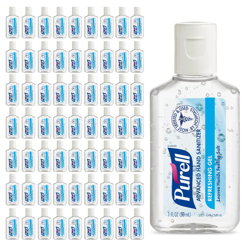Purell Advanced Hand Sanitizer Refreshing Gel, Clean Scent, 1 Fl Oz Travel Size Flip-Cap Bottle with Display Bowl, 72 Packs