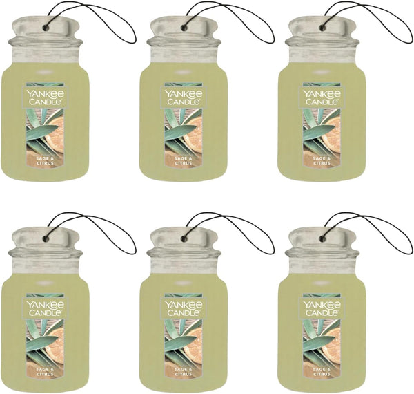 Yankee Candle Car Jar Air Freshener Fragrance-Infused Paperboard, Sage & Citrus, 6 Packs