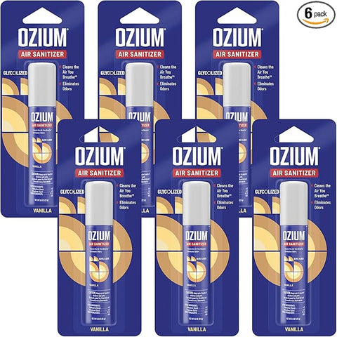 Ozium Cigarette Smoke Air Sanitizer Eliminates Smoke Smell, Aerosol Spray, Vanilla 0.8oz (Pack of 6)
