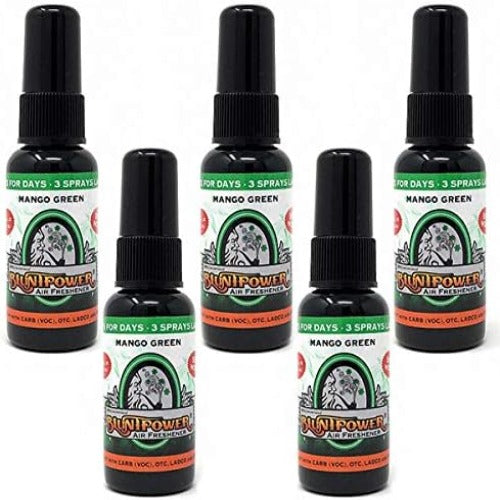Blunt Power Air Freshener Spray, Oil Based Concentrated Air Freshener and Oil Diffuser, Air Freshener Spray for Car, Room, Bathroom, Odor Eliminator and Room Deodorizer,Mango Green, 1.5 oz, 5 Pack