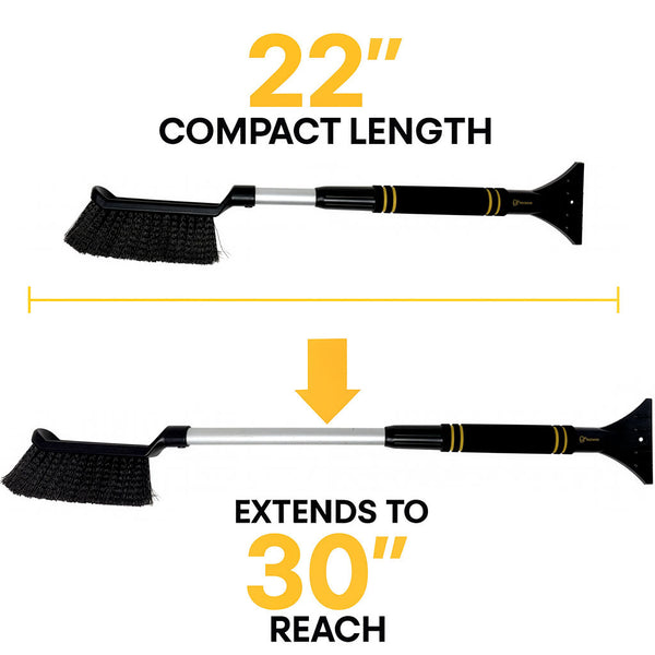 TrexNYC 22-30" Extendable Snow Brush & Ice Scraper Adjustable Handle, Scratch-Free Winter Car Tool for SUVs & Cars
