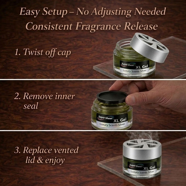 Super Sheet XL Gel Car Air Freshener - Silver Scent, Luxury Glass Jar Auto Fragrance, Long Lasting Gel Diffuser for Car, Home & Office - Made in USA, 4 Pack