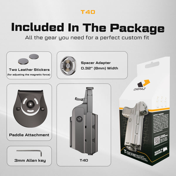 Orpaz T40 Light-Bearing Holster – Universal OWB Tactical Holster, Level 2 & Level 3 Security, Compatible w/Most Pistol Lights, Optics-Ready, Adjustable, Fits Most Pistols Paddle Medium