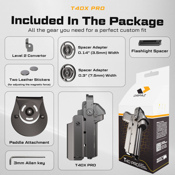 Orpaz T40 Light-Bearing Holster – Left Handed Universal OWB Tactical Holster, Level 2 & Level 3 Security, Compatible w/Most Pistol Lights, Optics-Ready, Adjustable, Fits Most Pistols MOLLE Pro Magnetic Large