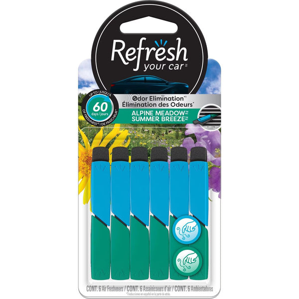 Refresh Car & Home Vent Sticks Air Freshener & Odor Eliminator, Summer Breeze/Alpine Meadow 6 Sticks