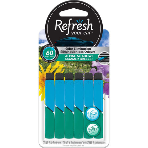 Refresh Car & Home Vent Sticks Air Freshener & Odor Eliminator, Summer Breeze/Alpine Meadow 6 Sticks